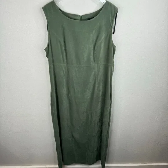 Sag Harbor Women's Jacket & Dress 2 Piece Suit Set Solid Olive Green - Picture 5 of 15